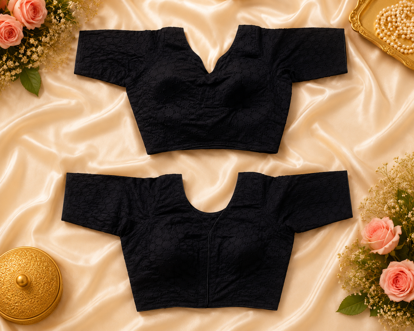 Black Chikankari Cotton Readymade Blouse