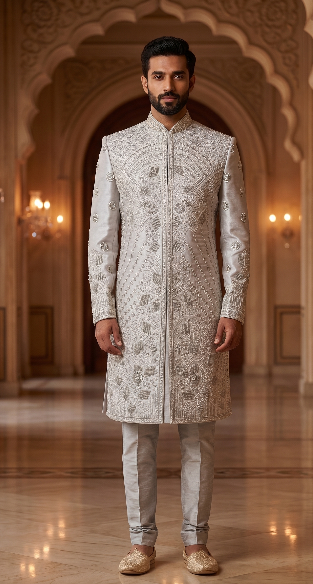Men's Wedding Silver Sherwani