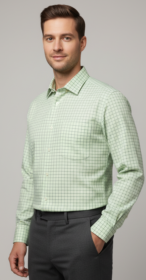 Men's Cotton Pista Green small Checks Shirt