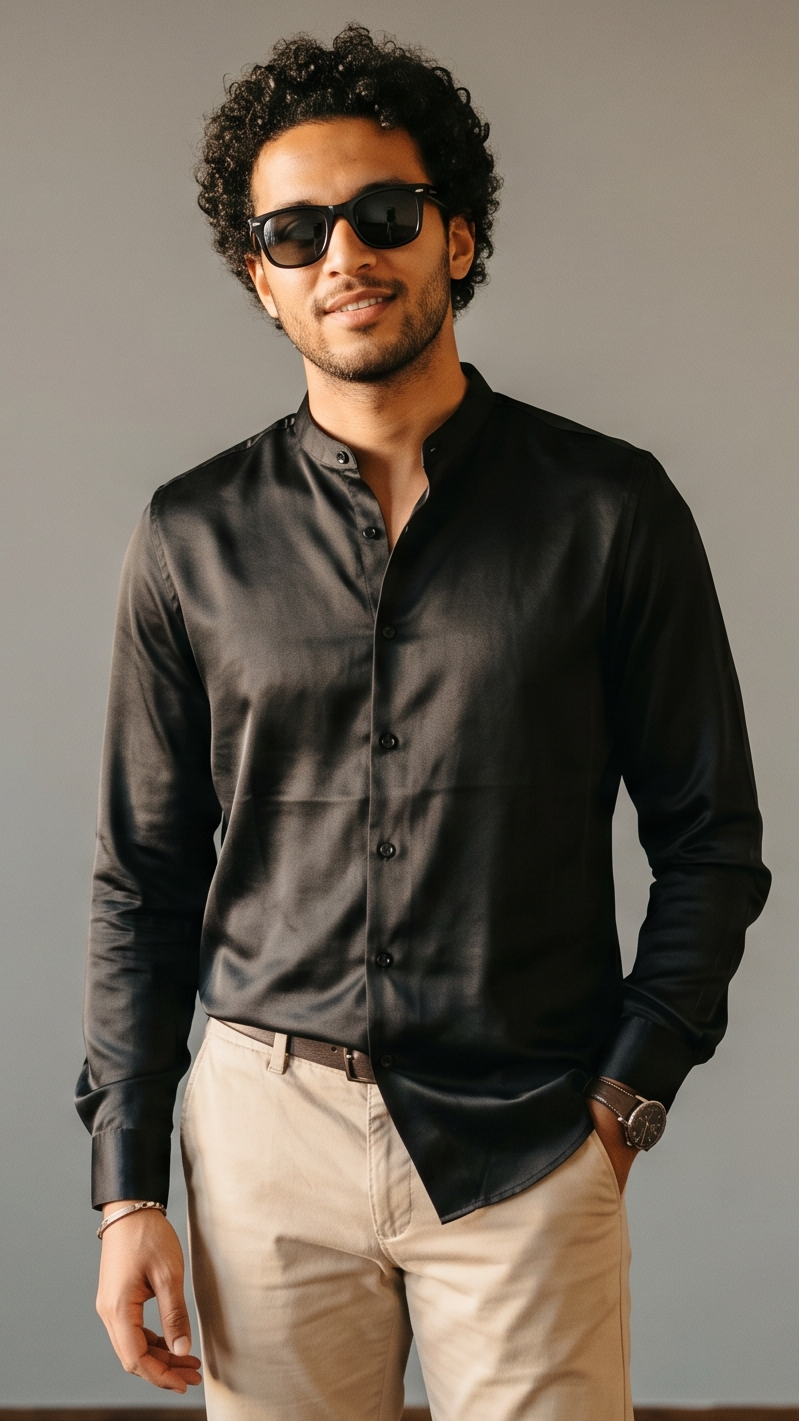 Giza Cotton Mandarin Collar Shirt