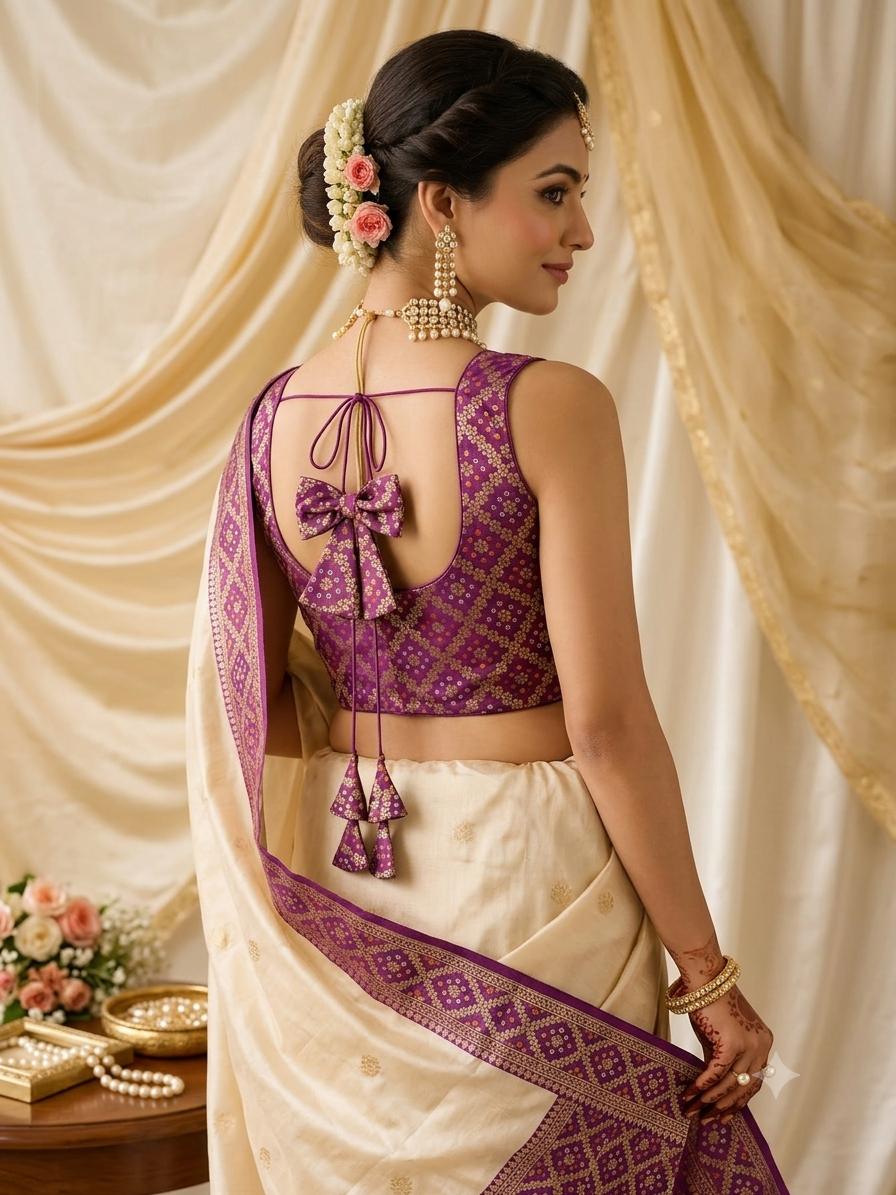Royal Purple Silk Designer Readymade Blouse
