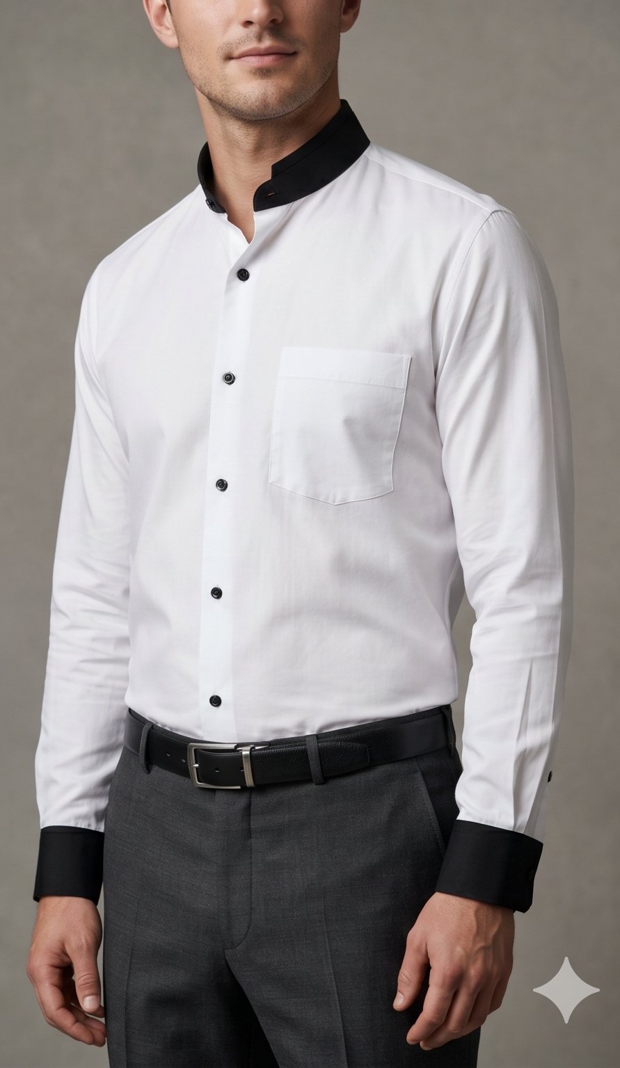 White Mandarin Black Collar Shirt