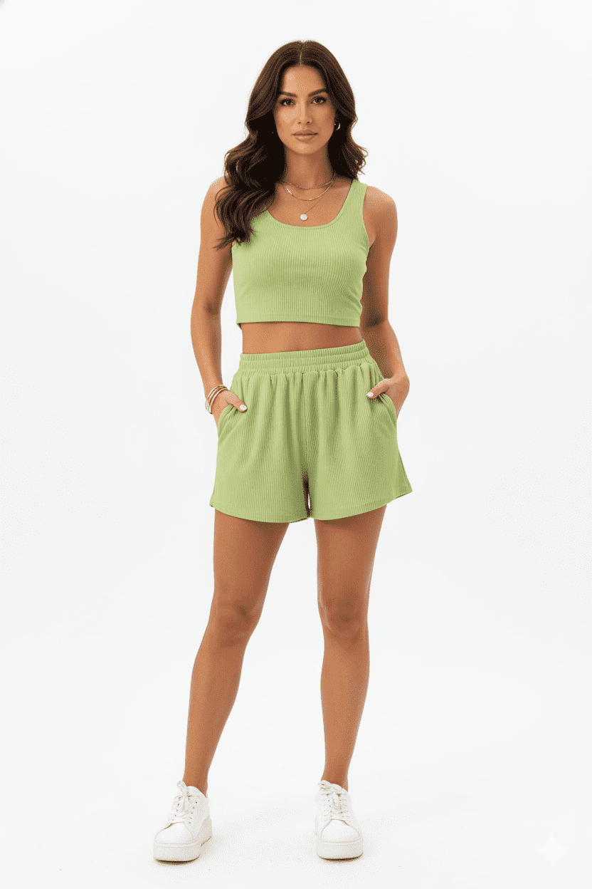 Women’s Sleeveless Square Neck Soft Rib Cord Set