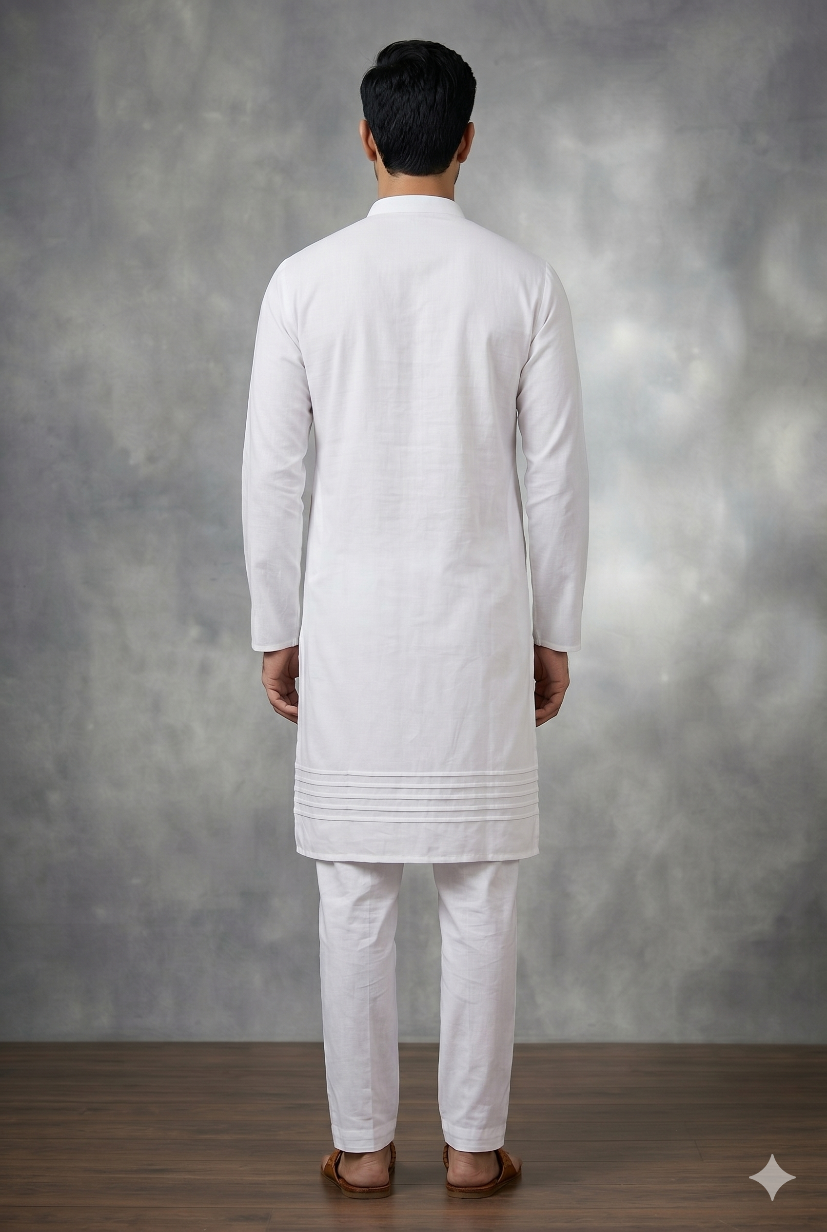 Mens Long Pintex Giza Cotton White Kurta & Pajama