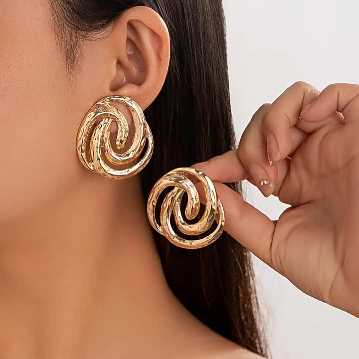 Hammered Gold Molten Swirl Statement Studs