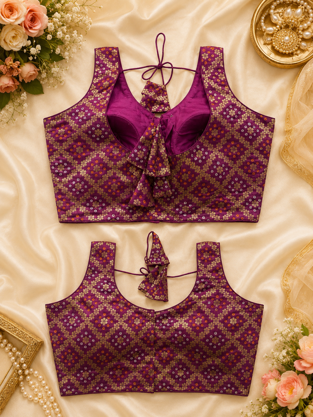 Royal Purple Silk Designer Readymade Blouse